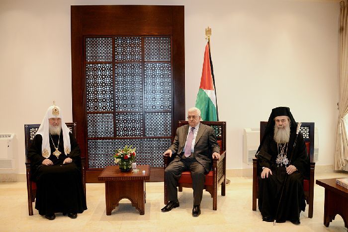 Betlemme - Il Patriarca Kirill e Sua Beatitudine Teofilo III incontrano Mahmoud Abbas