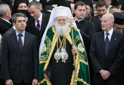 Sofia - Il Patriarca Neofit tra il Presidente Plenvielev e l’ex re di Bulgaria Simeone II
