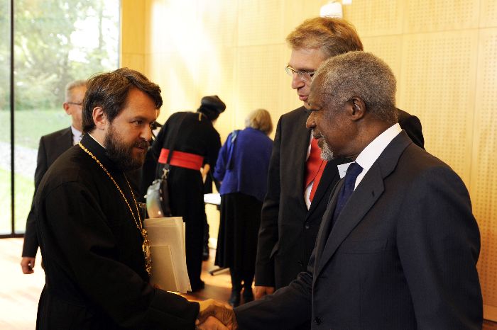 Bossey - Il metropolita Hilarion incontra Kofi Annan e il pastore Plav Fykse Tveit
