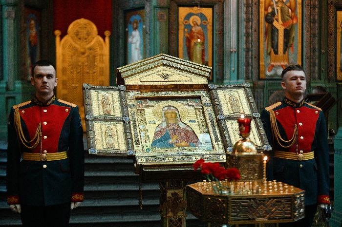 Kubinka - Servizio patriarcale nella terza domenica dopo Pasqua presso la Cattedrale patriarcale in onore della Risurrezione di Cristo, il tempio principale delle Forze Armate della Federazione Russa.